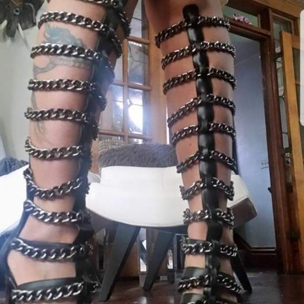 Leather chain designer heels